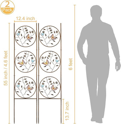 SUNNYPARK Set of 2 Butterfly Metal Garden Trellis for Climbing Plants, Decorative Vegetables Flowers Vine Trellis for Outdoor Patio 55'' H x 12.4'' W