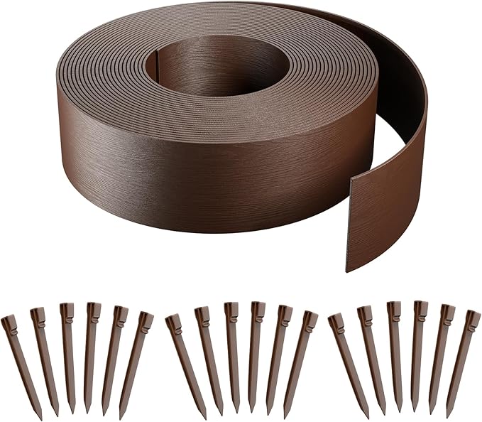 AGTEK 60FT Plastic Landscape Edging Coil Kit, 4 inch High Terrace Board Garden Edging Border with 18 Stakes