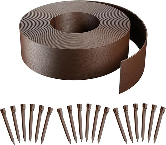 AGTEK 60FT Plastic Landscape Edging Coil Kit, 4 inch High Terrace Board Garden Edging Border with 18 Stakes
