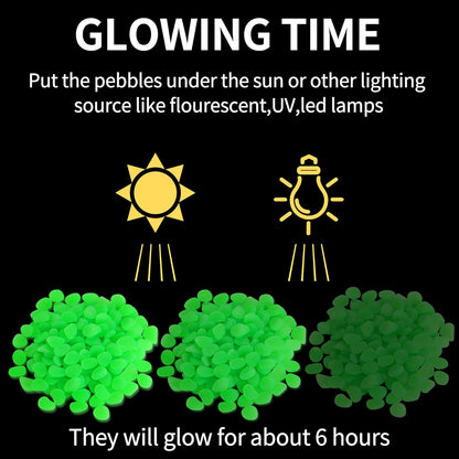 OSOPOLA 150 PCS Luminous Stones - Green Glow Rocks Decorations DIY Decorative Pebbles for Aquarium Fish Tank Sidewalk Garden Path Patio Terrace Lawn Yard Jade Ornaments Vert Cobbles Decor FD05GR150