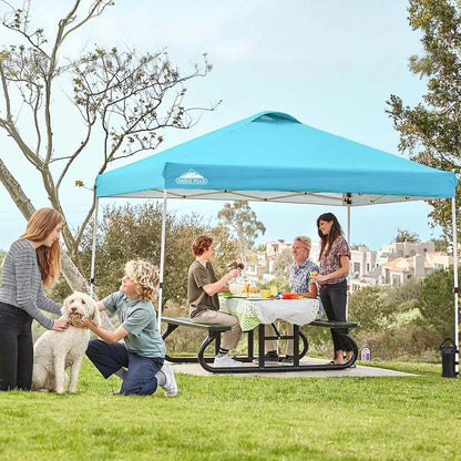 EAGLE PEAK Pop Up Canopy Tent with Wheeled Carry Bag, 8 Stakes, 4 Ropes, 4 Weight Bags, Easy Set Up Tent Canopy, 10x10 ft, 100sqft of Shade, Light Blue