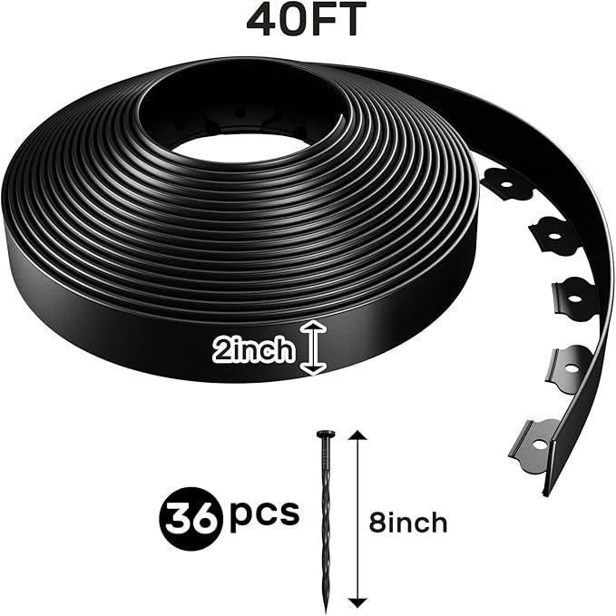 AGTEK Garden Edging 40FT Landscape Edging Kit 2 Inch Height Plastic Garden Border No Dig Lawn Border for Yard Flower Bed with 36 Stakes