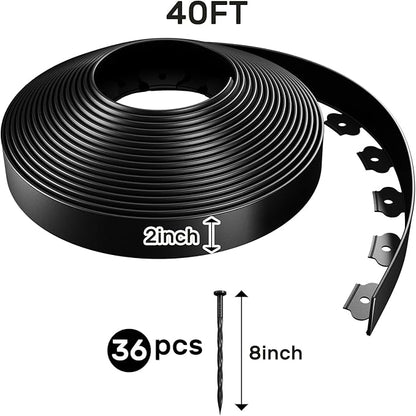 AGTEK Garden Edging 40FT Landscape Edging Kit 2 Inch Height Plastic Garden Border No Dig Lawn Border for Yard Flower Bed with 36 Stakes