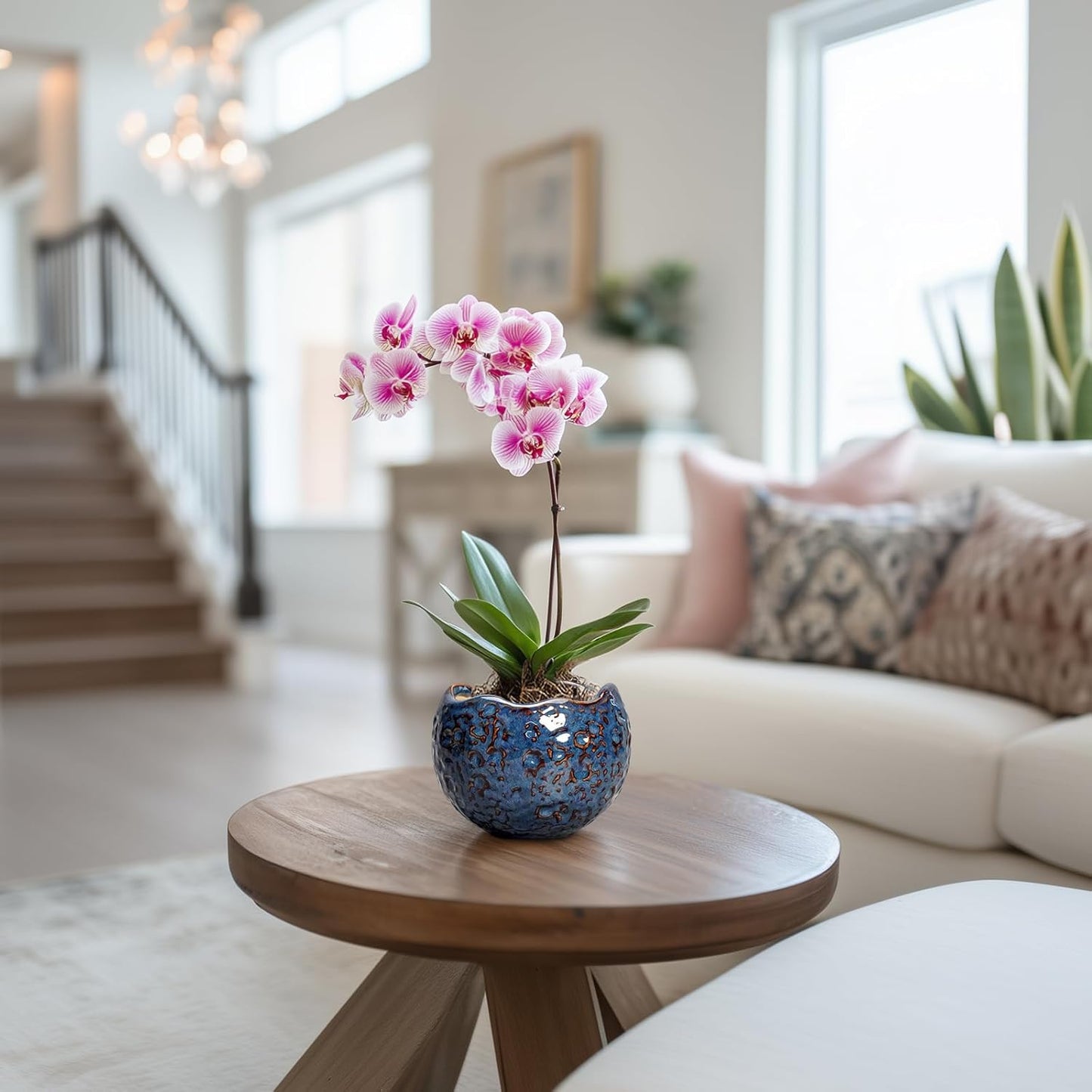 Ceramic Pots for Plants - 4 inch Plant Pots for Indoor Outdoor, Small Planter with Drainage Hole, Unique Flower Pot, Decorative Modern Round Planter, Office Decor, Home Gifts, Retro Blue