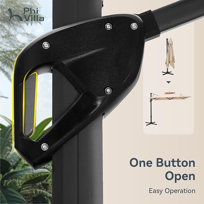 PHI VILLA 10'x 13' Cantilever Patio Umbrella, Outdoor Rectangle Large Umbrellas with Hydraulic Lift and 360°Rotation, Beige