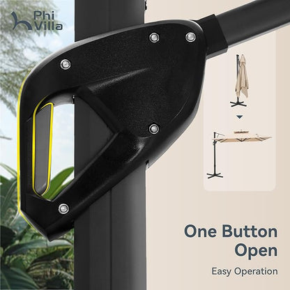 PHI VILLA 10'x 13' Cantilever Patio Umbrella, Outdoor Rectangle Large Umbrellas with Hydraulic Lift and 360°Rotation, Beige