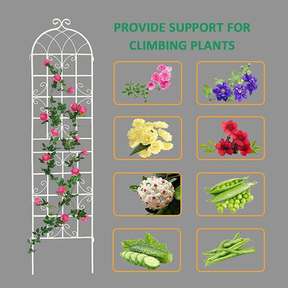 4 Pack Metal Garden Trellis for Climbing Plants Outdoor 86.7" H Cream White Garden Fence Rustproof Trellis Support Roses Flower Lawn, Off White