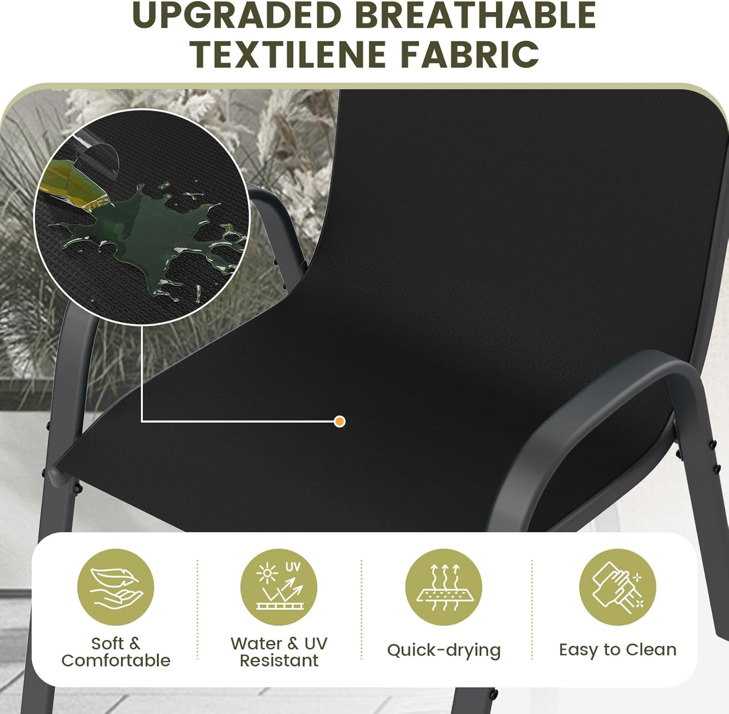 UDPATIO Patio Chairs Set of 2, Stackable Outdoor Dining Chairs with High Back, Breathable Textilene Fabric Outdoor Chair All Weather, 350LBS Capacity for Garden, Backyard (Black)