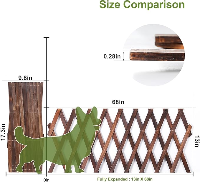 Expandable Garden Trellis, Wooden Lattice Wall Fence Trellis for Climbing Plants Ivy Vine Rose Clematis 13" x 68" for Outdoor Garden Patio Room Decor (1)