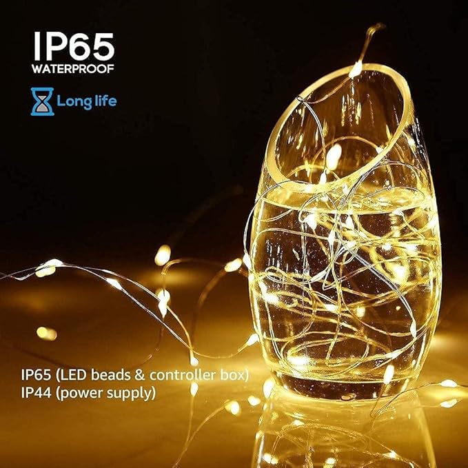 2 Pack Solar Powered Fairy String Lights Outdoor Waterproof 8 Modes Twinkle Christmas Decorations Lights, Each 33ft-100LED, 40ft-120LED, 66ft-200LED, 80ft-240LED, (Warm White, 66)