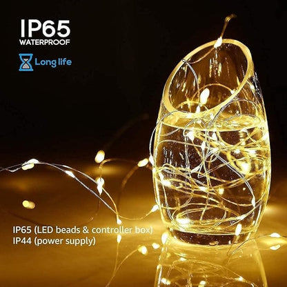 2 Pack Solar Powered Fairy String Lights Outdoor Waterproof 8 Modes Twinkle Christmas Decorations Lights, Each 33ft-100LED, 40ft-120LED, 66ft-200LED, 80ft-240LED, (Warm White, 33)