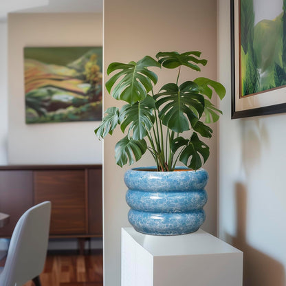 SQOWL 10 Inch Planter Pot - Ceramic Plant Pot with Drainage Hole Planter for Indoor Plants Large Flower Pot Decorative Plant Pot Outdoor Planter for Porch Decor Blue