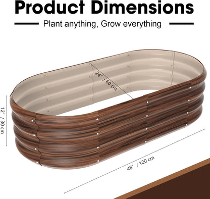 4x2x1ft Oval Galvanized Raised Garden Bed Outdoor 9-in-1 Large Metal Modular Planter Box Raised Beds for Gardening,Vegetables,Fruits,Flowers & Herbs (Brown)