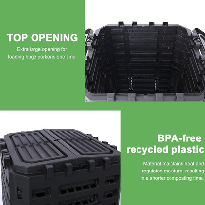 Black Garden Composter Bin - 132 Gallons of Recycled Plastic for Easy Assembly & Aerating Composting – Create Fertile Soil with Lightweight Outdoor Compost Box