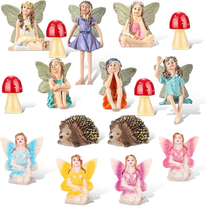 Roowest 16 Pcs Garden Accessories Miniatures Fairies Kit Christmas Resin Hedgehogs Cute Tiny Mushroom Miniature Figurines Mini Garden Micro Landscape Ornaments for Lawn Yard Home Decorations