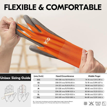 Vgo... 15-Pairs Safety Work Gloves, Gardening Gloves, Polyurethane Coated, Dipping Gloves, Latex Free (Size M,Orange, PU2103)