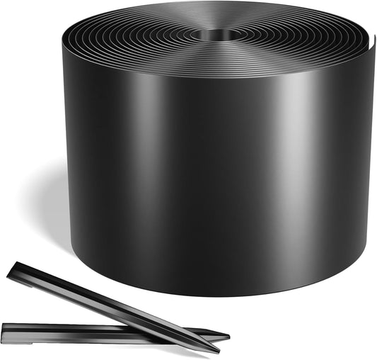 Worth Galvanized Steel Landscape Edging 4.5" x50' Metal Garden Edging Roll Flexible Bender Border with 16Pcs Stakes for Lawn, Flower Bed Edges, Black