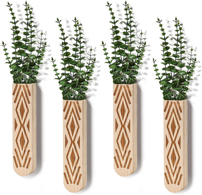 Wooden Wall Planter Set of 4 - Modern Bohemian Home Decor for Living Room, Bedroom, Bathroom - Beige Finish Planter for Dried Flowers, Faux Greenery, Indoor Plants