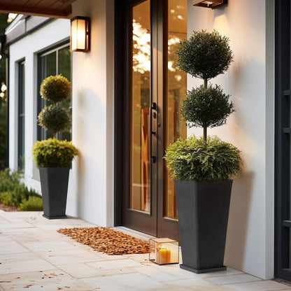 LA JOLIE MUSE 30 Inch Tall Planters for Outdoor Plants, 2 Sets Concrete Grey, Tall Outdoor Planters, Modern Square Outdoor Planters, Tall Large Planters for Front Door, Patio and Deck
