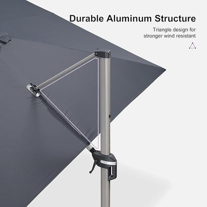 PURPLE LEAF 10' X 13' Patio Umbrella, Rectangle Outdoor Cantilever Umbrella, Aluminum Offset Umbrella with Champagne Frame and 360° Rotation for Pool Deck Garden, Grey