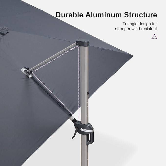 PURPLE LEAF Patio Umbrella with Base Included, 10‘×13’ Outdoor Aluminum Cantilever Umbrella with 360° Rotation, Aluminum Large Offset Umbrella for Outdoor Garden Pool, Grey
