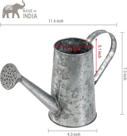 MyGift 7 Inch Small Rustic Galvanized Metal Decorative Vases in Vintage Style Watering Can Design for Dried Flowers and Artificial Plants, Set of 2 - Handcrafted in India