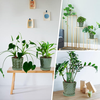 EFISPSS Flower Planter –5 inch Ceramic Plant Pots with Drainage Hole and Ceramic Tray - Gardening Home Desktop Office Windowsill Decoration Gift Set of 4 - Plants NOT Included