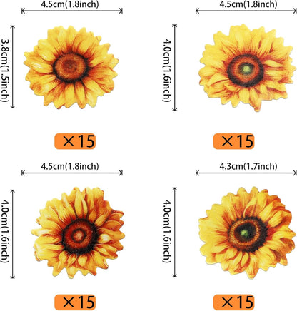 60 PCS Edible Sunflower Cupcake Toppers Edible Flowers Cake Decorations Edible Paper Sunflower Party Decorations for Baby Shower Sunflower Birthday Party Cake Toppers Food Decorations Supplies