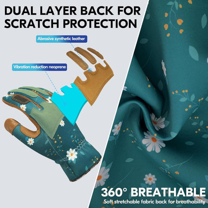 Vgo... 1Pair Gardening Gloves for Women, Goatskin leather Thorn Proof Working Gloves for Weeding, Digging, Raking, Pruning and Planting,Touchscreen(S,Dark Green,GA7471)