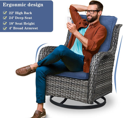Patio Swivel Rocking Chairs - Outdoor Wicker Glider Swivel Rcoker, 3 Pieces Patio Wicker Furniture Sets for Porch Includes 2 Swivel Rocking Chair and 1 Side Table