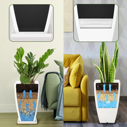 21" Tall Outdoor Planters Set of 2,Front Porch Planter Pots with Drainage Design Holes for Patio, Porch, Garden, Indoor,White