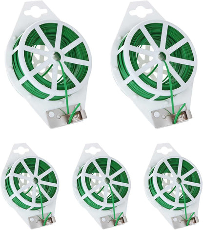 5 Roll 1640Ft (500m) Garden Plant Twist Ties, Green Garden Twist Tie Roll, Plant Wire Ties with Cutter for Gardening, Home, Office, Multi - Function Cable Tie with Plastic Coated Wire