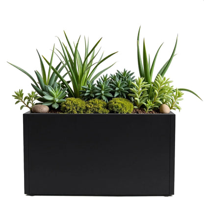 GSK Black Metal Planter Versatile Box with Drainage Holes Galvanized Painted Iron Flower Boxes for Indoor Outdoor Use Ideal Patio Balcony Garden Elevated Plant Bed