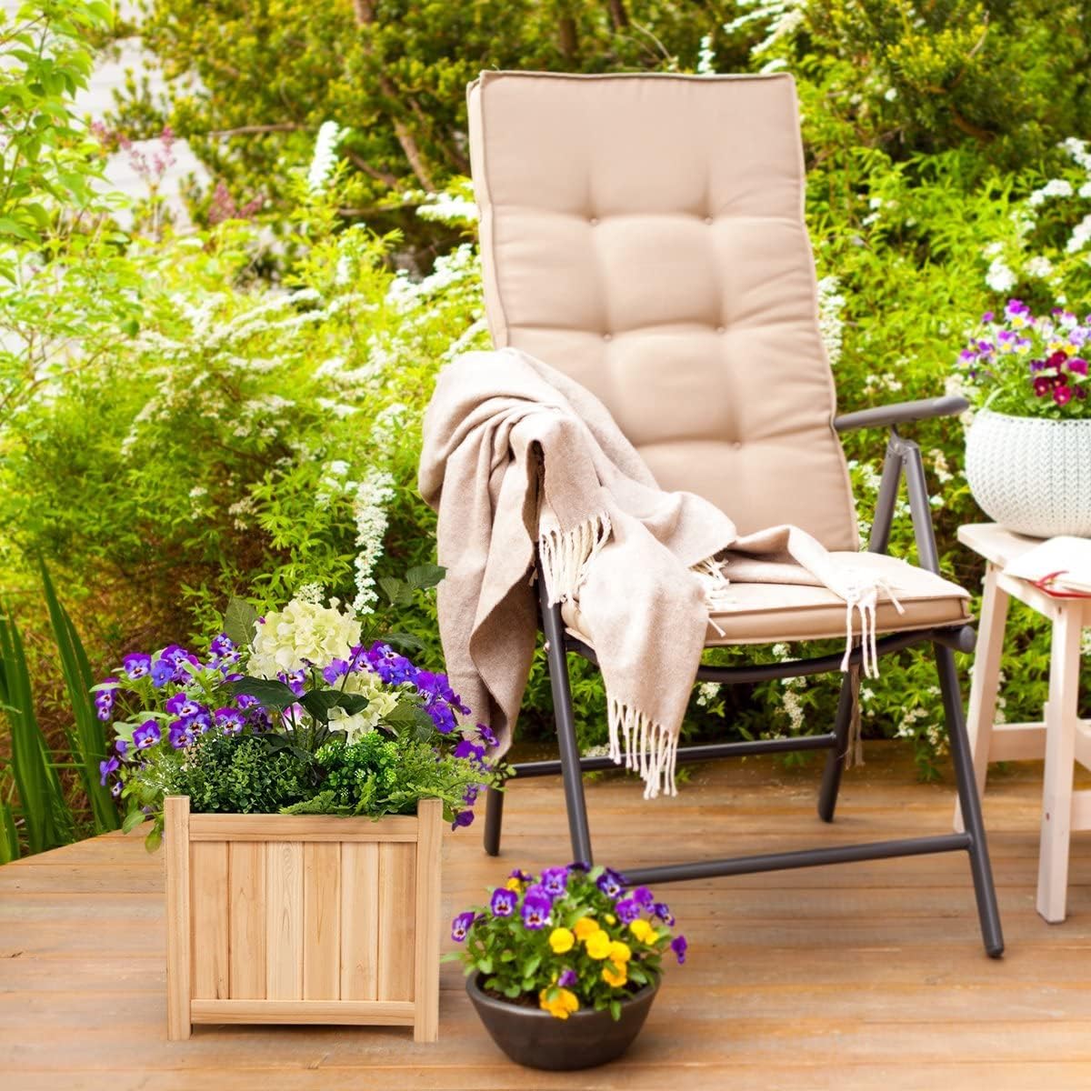 GRAFFY Raised Garden Bed, Folding Wood Planter Box w/Removable Bottom & Drainage, Indoor Outdoor Square Elevated Planter for Flower Herb Vegetable Fruit, Plant Container for Grass Lawn Patio Backyard