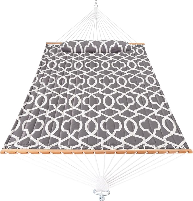 Lazy Daze Hammocks 12FT Quilted Fabric Hammock with Soft Pillow, Double 2 Person Tree Hammock with Spreader Bar for Outdoor Outside Patio Garden Yard, 450lbs Weight Capacity