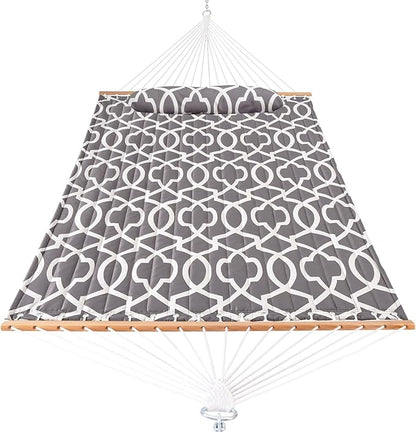 Lazy Daze Hammocks 12FT Quilted Fabric Hammock with Soft Pillow, Double 2 Person Tree Hammock with Spreader Bar for Outdoor Outside Patio Garden Yard, 450lbs Weight Capacity