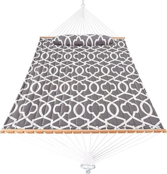 Lazy Daze Hammocks 12FT Quilted Fabric Hammock with Soft Pillow, Double 2 Person Tree Hammock with Spreader Bar for Outdoor Outside Patio Garden Yard, 450lbs Weight Capacity