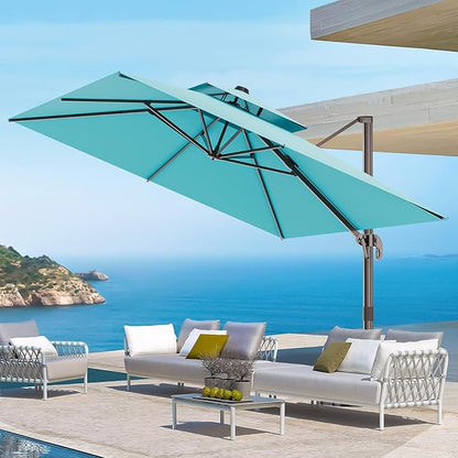9' X 12' Double Top Cantilever Patio Umbrella - Heavy Duty Offset Umbrella with 360° Rotation for Garden Deck Pool Patio, Turquoise