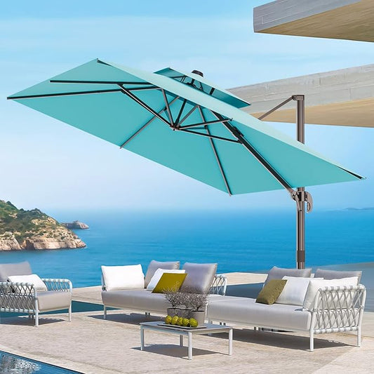9' X 12' Double Top Cantilever Patio Umbrella - Heavy Duty Offset Umbrella with 360° Rotation for Garden Deck Pool Patio, Turquoise