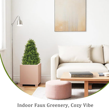 30" Artificial Boxwood Faux Plants Outdoor, UV Resistant Topiary Trees Realistic Cone-Shaped Fake Bushes and Shrubs Potted Fakeplants Set of 2 for Front Porch Patio Outside Planter Decor