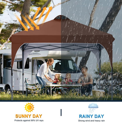 COOSHADE Pop Up Canopy Tent, 10x10 Easy Setup Instant Canopy Sun Shelter Beach Tent, Portable Sports, Brown