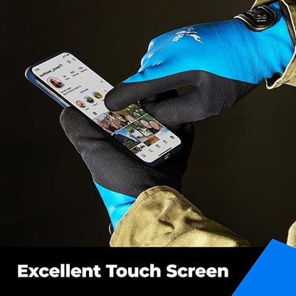 100% Waterproof Gloves for Men and Women, Winter Work Gloves for Cold Weather, Thermal Insulated Freezer Gloves, Touch Screen, With Grip, Blue, Small
