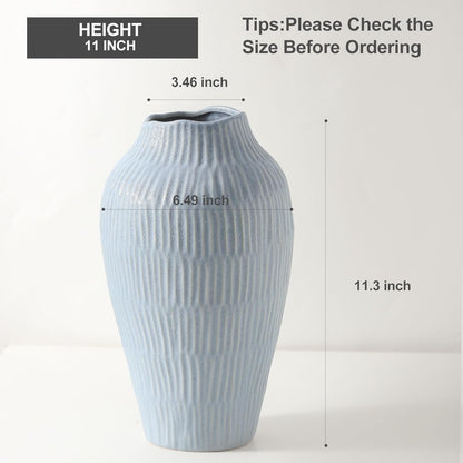 Ceramic Vase for Home Decor,11.6 Inch Flower Vases，Decorative Blue Vase for Pampas Grass，Modern Art Texture Vases for Home Entryway Living Room Dining Table Farmhouse Office Decor-Mat Blue