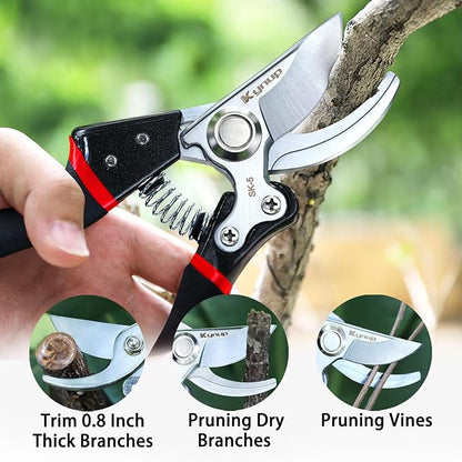 Kynup Pruning Shears for Gardening, Garden Shears Heavy Duty, Bonsai Cutters Shears Pruners, Hedge Clippers, Rose Trimmer Hand Clippers Gardening (Red Black)