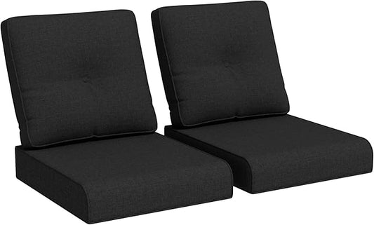 Joyside Outdoor Chair Cushions Set, 22x25/22x24 Inch Patio Furniture Deep Seat Cushions, Water Resistant & Thick Cushion, Outdoor Replacement Cushions for Seat and Sofa (Black, 2 Set)
