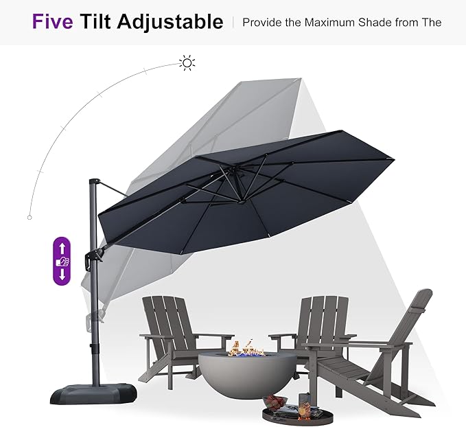 PURPLE LEAF 11 Feet Patio Umbrella Outdoor Cantilever Round Umbrella Aluminum Offset Umbrella with 360-degree Rotation for Garden Deck Pool Patio, Grey