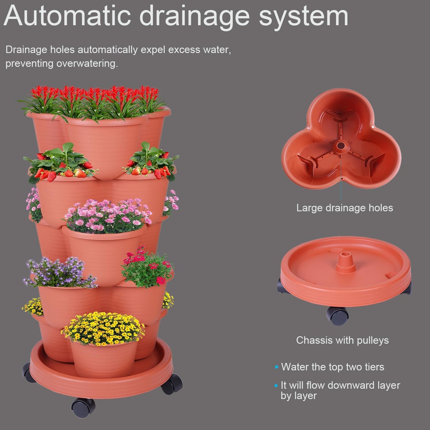5-Tier Vertical Garden Tower Stackable Planter for Strawberries, Flowers, Vegetables & Herbs 2-Pack