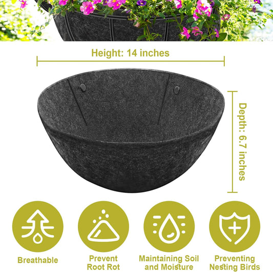 Riare 8 Pack 14 Inch Round Fabric Planter Basket Liner- Hanging Basket Liners Replacement Coco Fiber Liner Alternative for Hanging Basket Flowers (Prevent Birds from Nesting)
