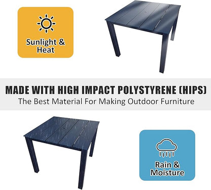 Poly Lumber Patio Dining Set, HIPS Outdoor 36.2-Inches Dining Table and Ladder Back Chairs, with Umbrella Hole, Weather Resistant (5 Piece, Navy Blue)