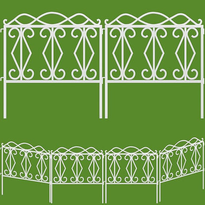 AMAGABELI GARDEN & HOME 5 Panels 24in(H)×10ft(L) Decorative Garden Fences and Borders for Dogs No Dig Rustproof Metal Fence Panels Garden Fence Edging Border Animal Barrier Fencing White